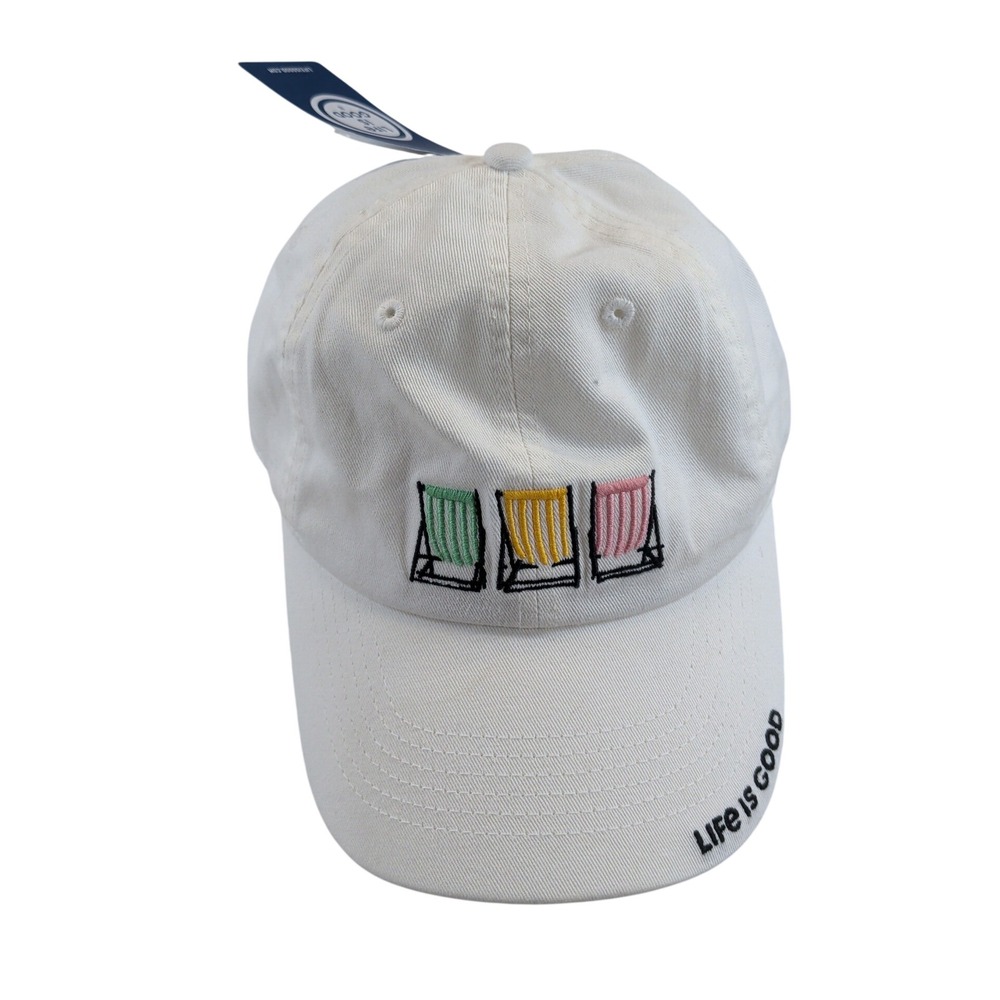 Life is Good A Chill Cap Beach Chair Stripe White Cotton Baseball Hat OS NWT